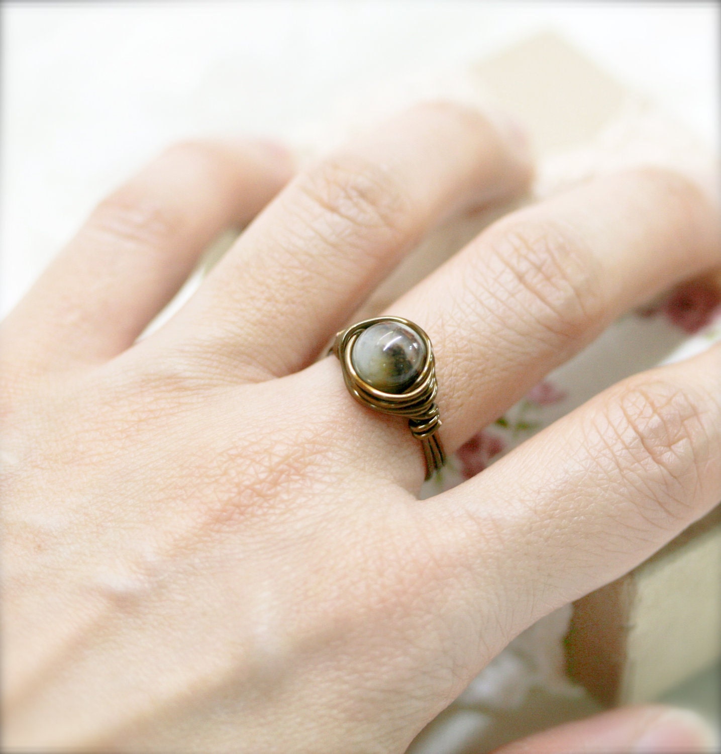 Confidence - amazonite wire wrapped ring (SR)