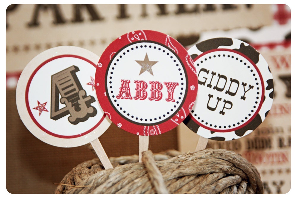 Rootin Tootin Western Party Girls Cupcake Toppers Set of 12