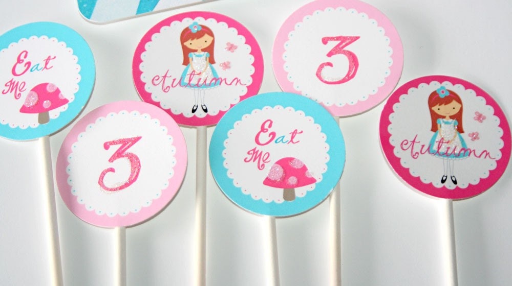 Alice In Wonderland Cupcake Toppers Set of 12