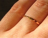 handmade thin hammered gold ring solid 14k YELLOW gold classic simple organic skinny stacking band in YELLOW gold