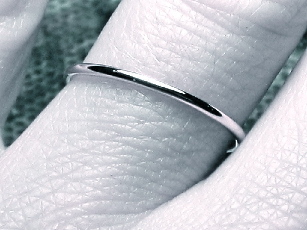Thin 14k WHITE gold Wedding band solid handmade ring full round thin classic fine dainty smooth simple 1.3 mm stackable band