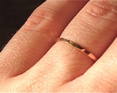 Thin solid 14k PINK gold Wedding ring handmade hammered classic dainty 1.3 mm wide fine simple organic skinny stacking band in ROSE gold