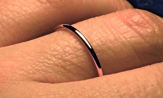 Thin solid 14k PINK Gold Wedding band handmade plain fine classic dainty smooth full round simple organic 1.3 mm skinny ROSE gold ring