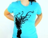 Octopus Corporate Man Explosion Shirt - Aqua Blue American Apparel Ladies TShirt- Free Shipping - Available in S, M, L and XL