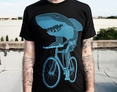 Mens SHARK on BICYCLE american apparel t shirt xs S M L X L xxl (Black)