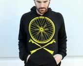 Bike Wheel and Crossbones Hoodie - Black American Apparel Pullover - Available in S, M, L and XL