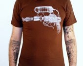 Steampunk Blaster Raygun Print on Brown American Apparel T Shirt
