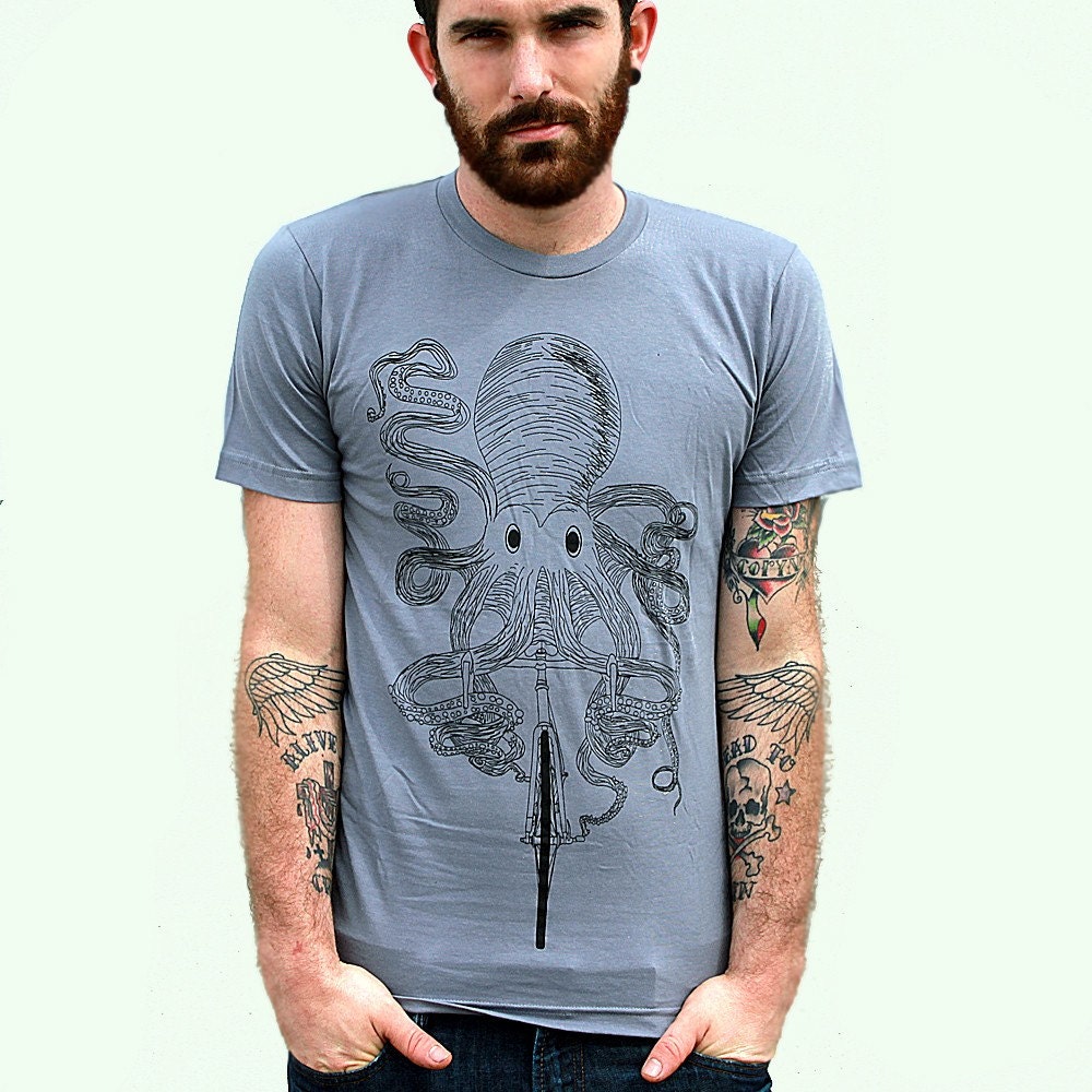 Octopus on a Bike - American Apparel - TShirt - complimentary shipping - Available in xs, s, m, l, xl and xxl