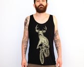Deer Art Bike Print Viscose Unisex Black Tank Top Animal Print
