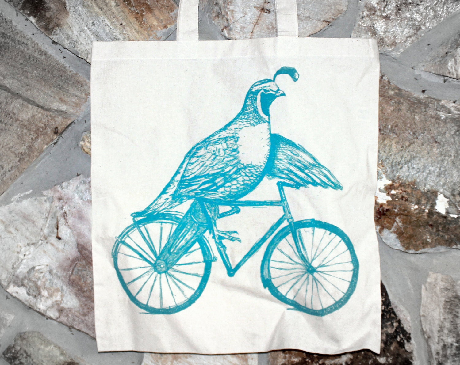Quail on a Bike - Natural Cotton Tote Bag - COMPLIMENTARY SHIPPING
