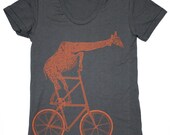 Womens GIRAFFE tall BIKE T Shirt S M L XL (Asphalt Gray)