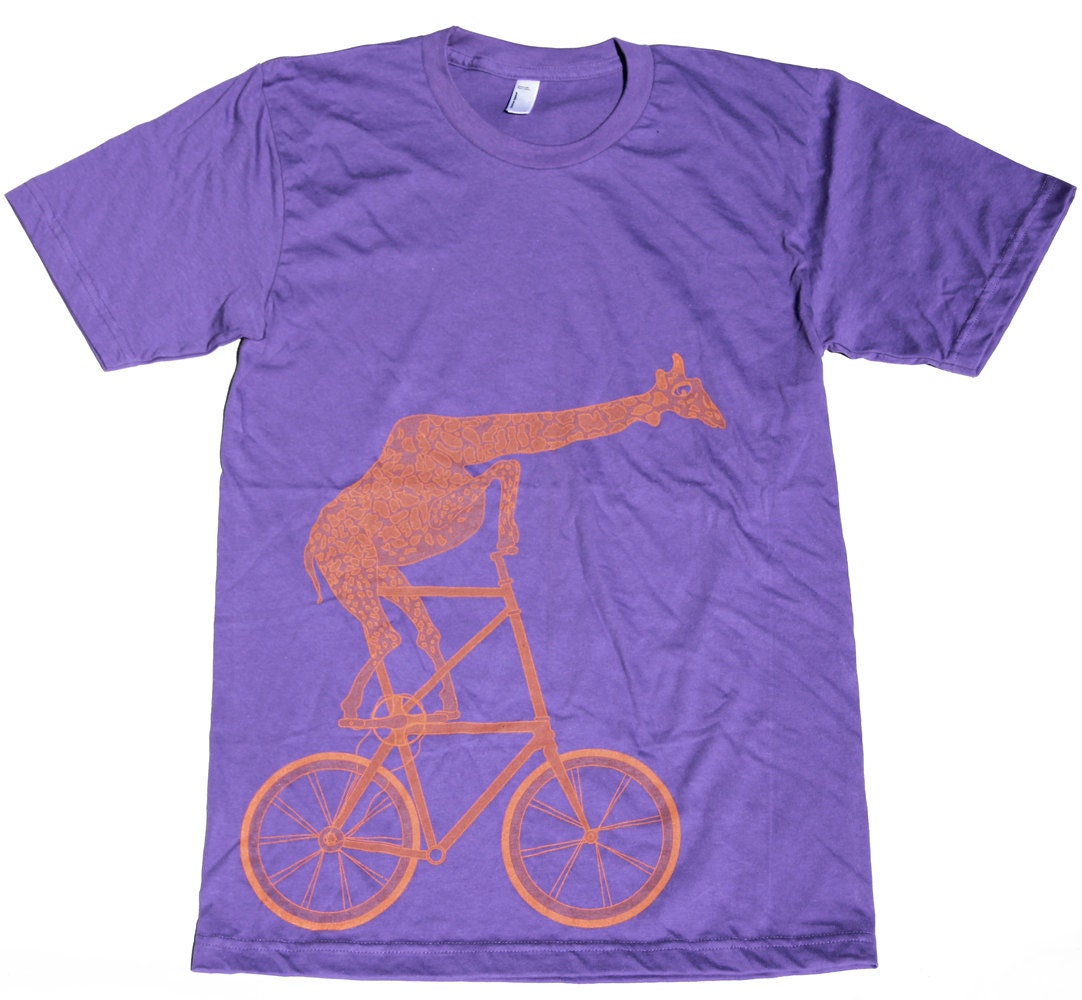 Mens GIRAFFE (on a tall bike) american apparel t shirt S M L XL (purple)