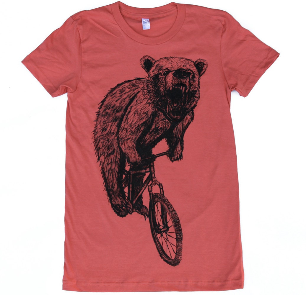 MOUNTAIN BIKE riding Bear - Organic Cotton American Apparel Shirt - Ladies TShirt - Available in S, M, L, XL