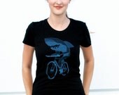 Womens SHARK BICYCLE T-Shirt american apparel S M L XL (Black)