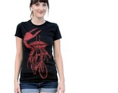 Womens BICYCLE riding Crab Black American Apparel T Shirt
