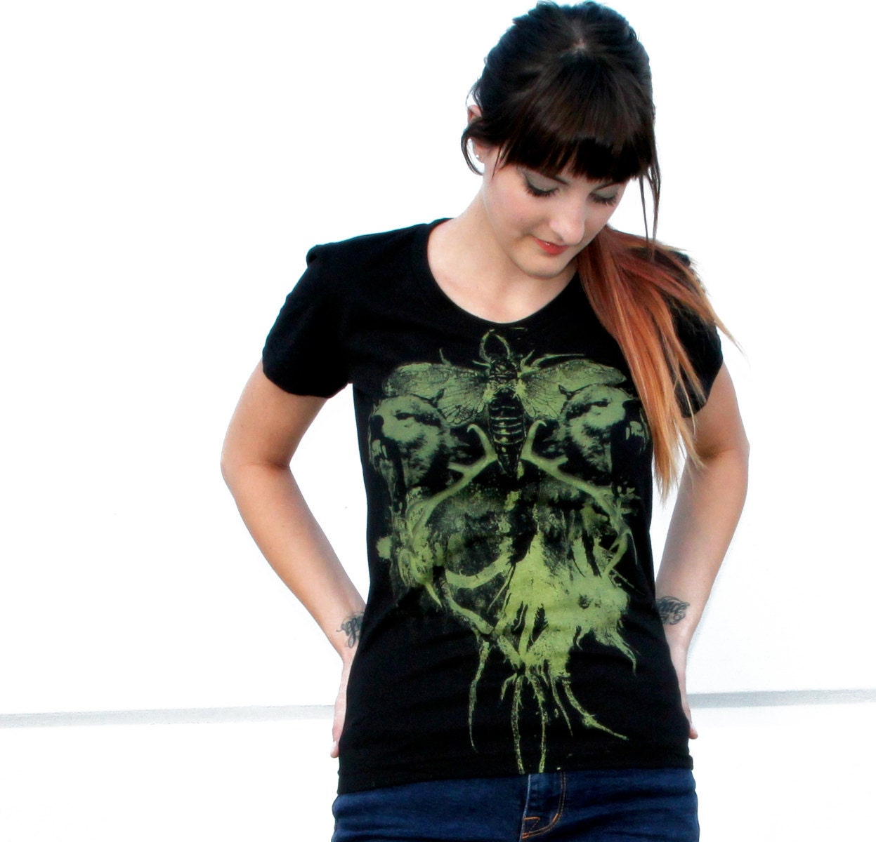Womens MOTH and WOLVES tshirt american apparel ladies 50 50