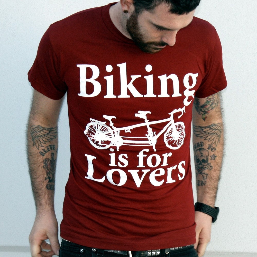 Biking is for Lovers - Tandem Bike Unisex American Apparel T-Shirt Cranberry - Complimentary Shipping - Available in xs, s, m, l, xl and xxl
