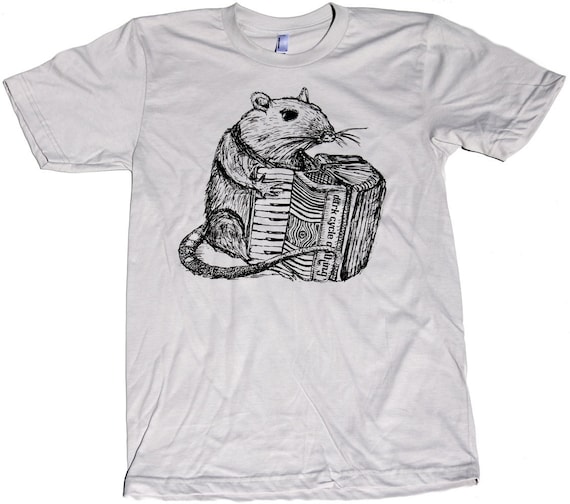 Mens TSHIRT - RAT playing ACCORDIAN - Woodland - American Apparel