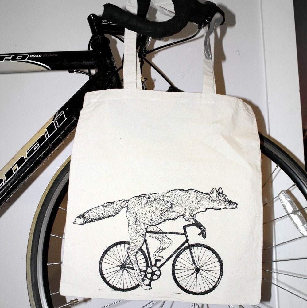 Fox on a Bike Tote - Natural Cotton Bag