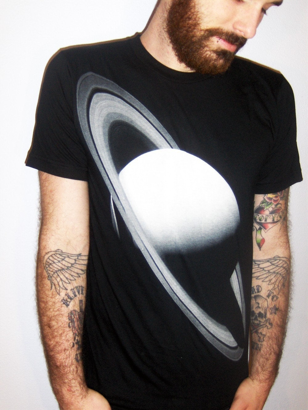 Mens SATURN SPACE T SHIRT Planet Art american apparel t-shirt