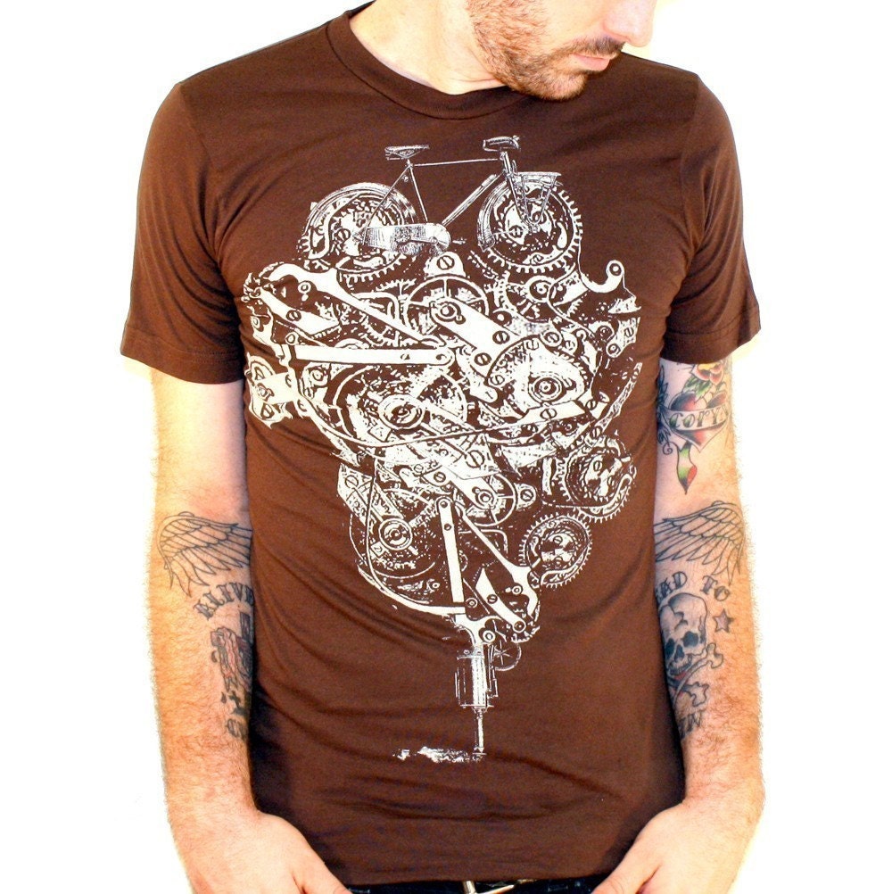 Steampunk Bicycle Shirt Machine American Apparel Brown TShirt   XS, S, M, L, XL and XXL