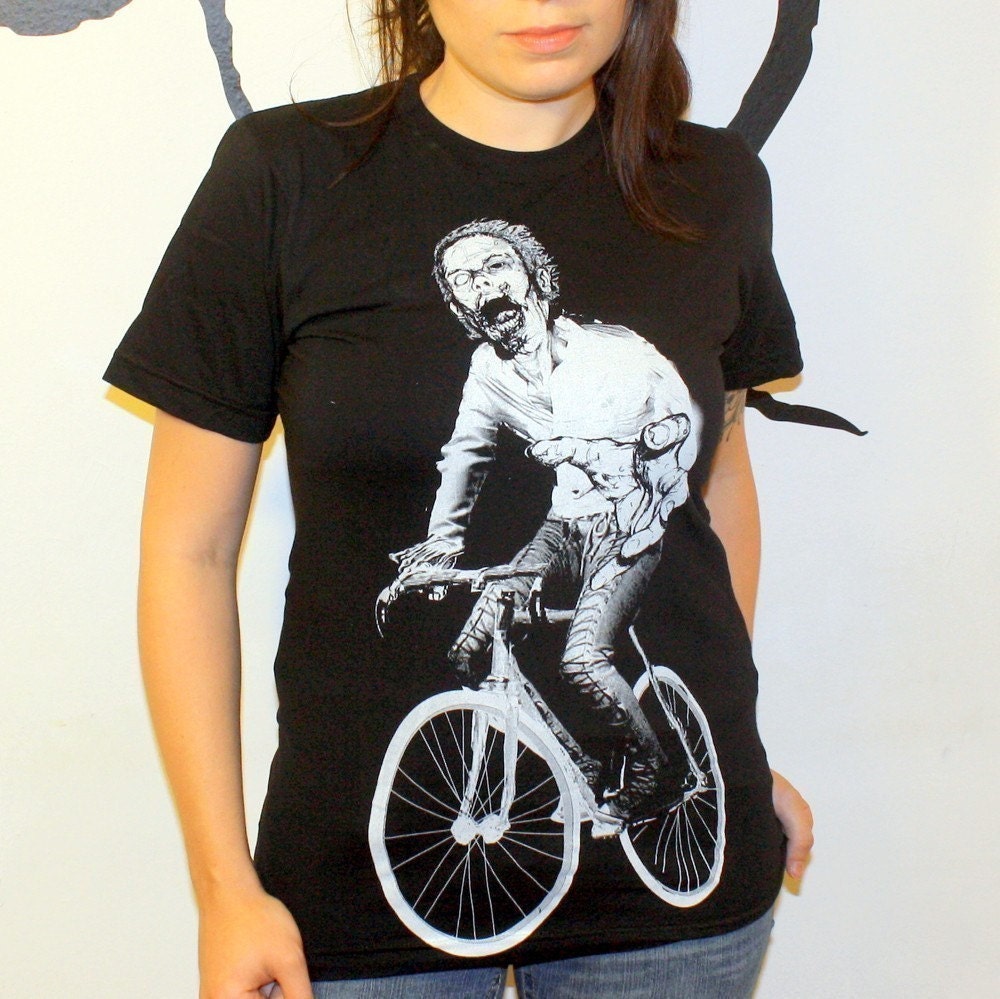 Mens ZOMBIE on bicycle shirt - American Apparel Short Sleeved Black T Shirt