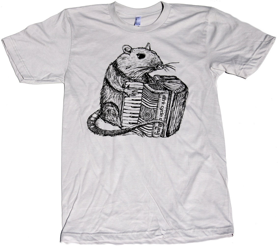Mens TSHIRT - RAT playing ACCORDIAN - Woodland - American Apparel