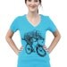 Womens CHEETAH on BICYCLE Vneck T Shirt