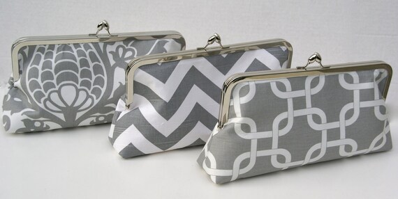 Bridesmaid Clutch Set in varying shade and patterns of gray Design your own