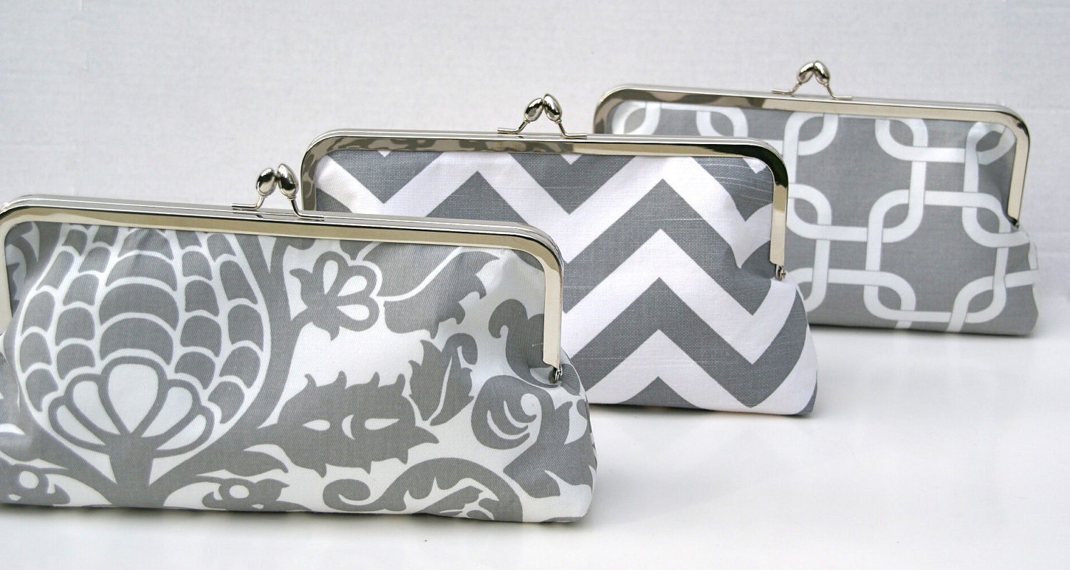 Bridesmaid Clutch Set in varying shade and patterns of gray Design your own