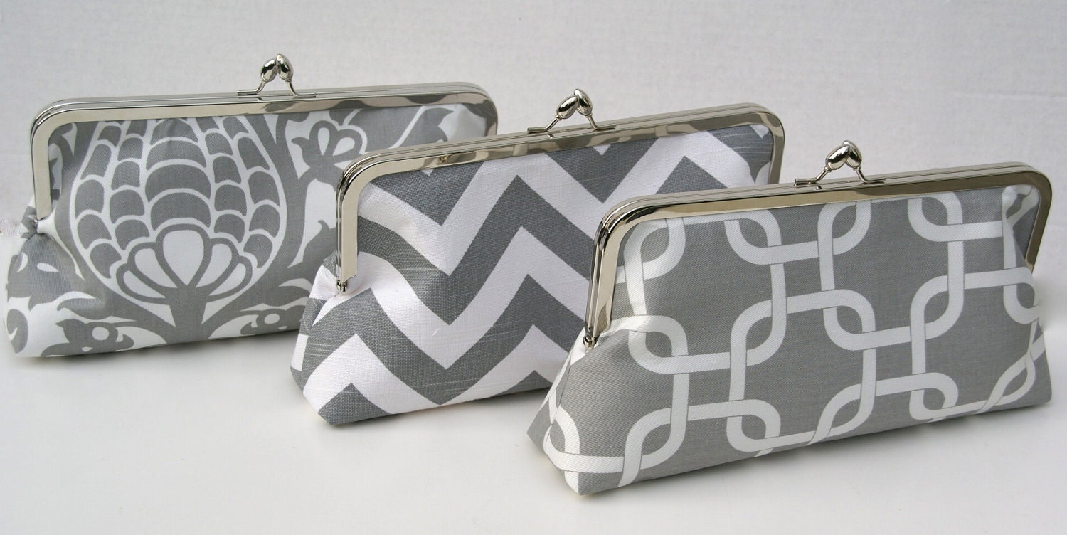 Bridesmaid Clutch Set in varying shade and patterns of gray Design your own