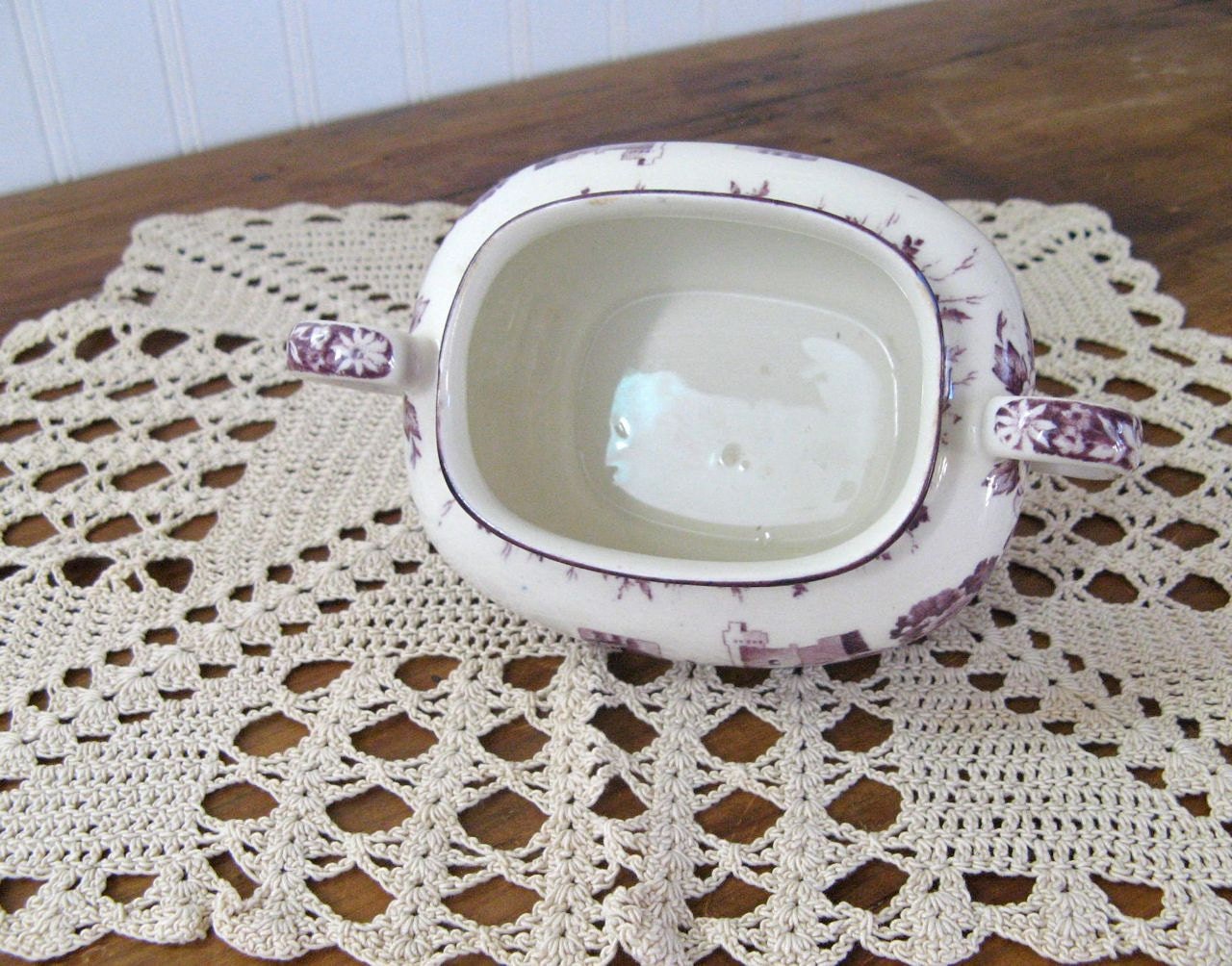 Vintage Sugar Bowl, Enoch Woods Castles, Mulberry Transferware, Manorbier Pattern, Cottage Chic Decor