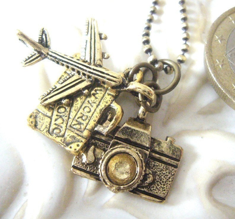 Traveler Necklace with camera, airplane,suitcase