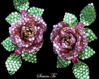 Vintage Siman Tu Rose Earrings 1990s Clipbacks