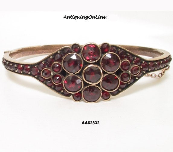 Bohemian Garnet Bangle Bracelet Antique Victorian