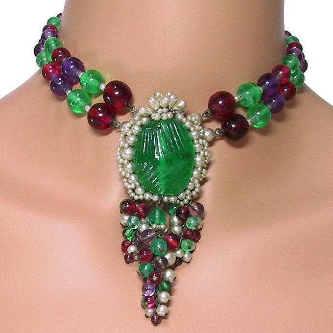 Louis Rousselet Faux Amethyst, Ruby, Emerald&Pearl Choker/Necklace