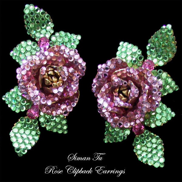 Vintage Siman Tu Rose Earrings 1990s Clipbacks