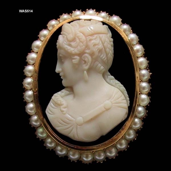 14K Hard Stone Cameo Brooch Antique Victorian