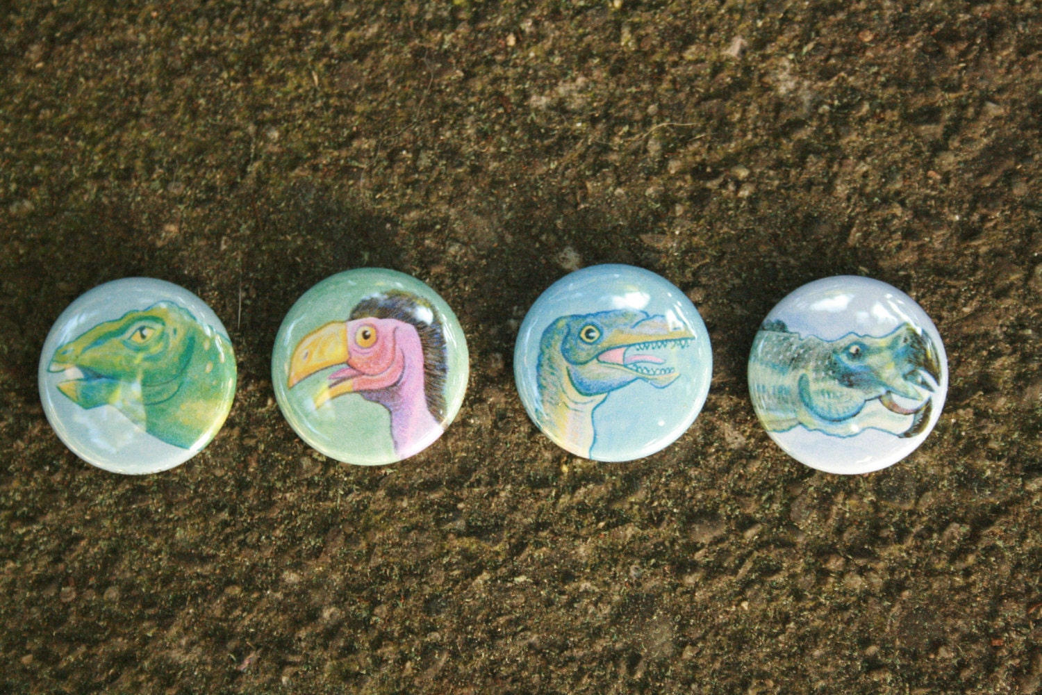 Dinosaur Portraiture Pinback Buttons - 4 Pack