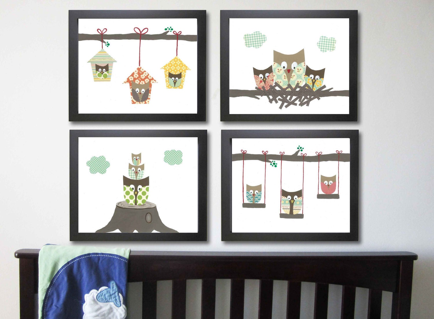 Owl Nursery Wall Art PRINT - Owl Nursery Art. Set of 4 8 x 10, Children Decor, Kid Wall Art, Owl Decor