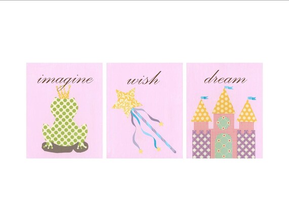 Nursery Art PRINT - Pink Fairy tale Art Set of 3