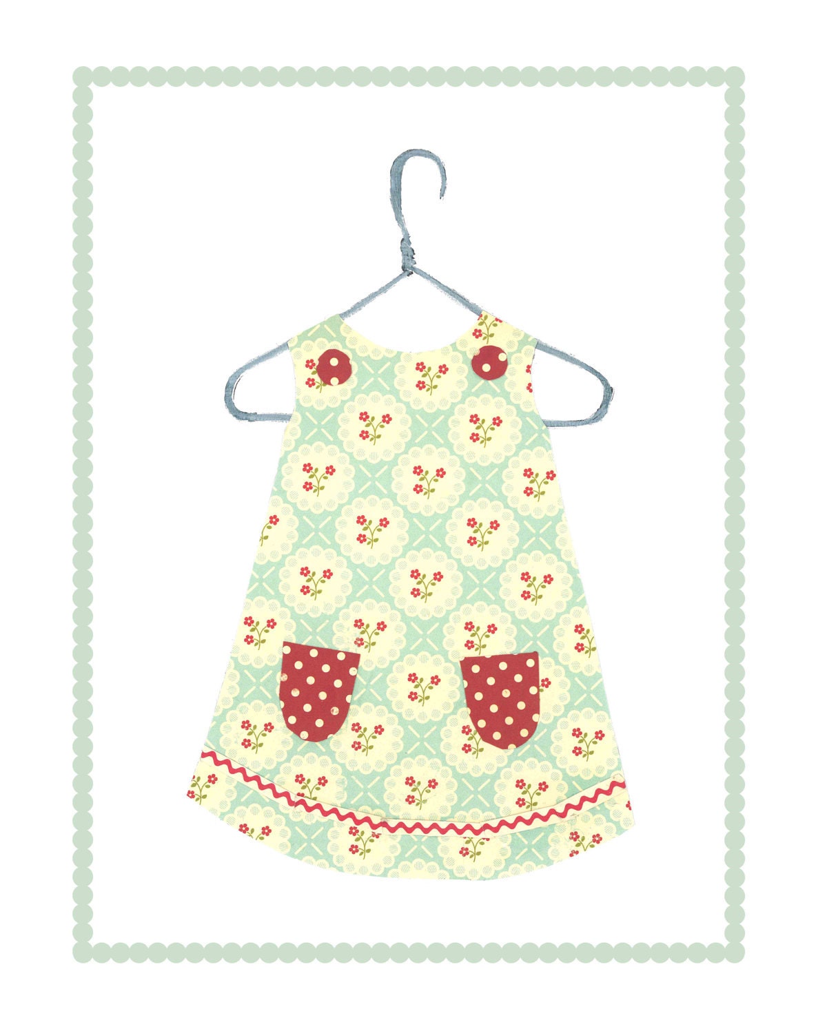 Baby Girl Nursery Art - Wall Art, Dress Art, Nursery Prints, Children Decor, Kids Wall Art, Set of 6 8 x 10