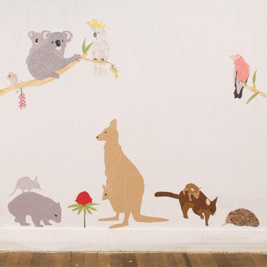 Wall Decals Australian Animals (Reusable and removable fabric stickers, not vinyl) - Australiana - Australian animals