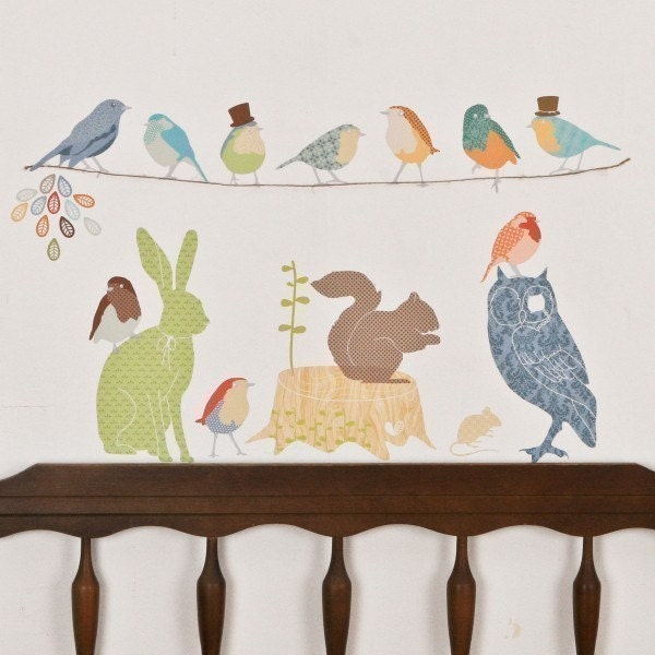 Wall Decals Woodland (Reusable and removable fabric stickers, not vinyl) - Earthy Forest Critters