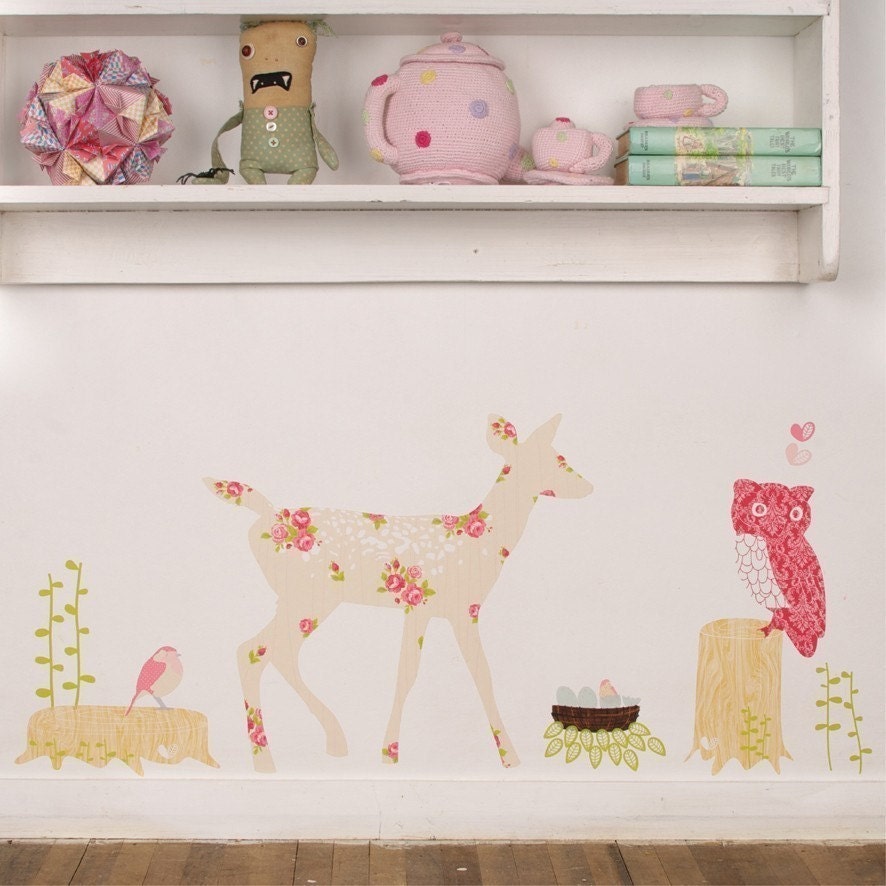 Wall Decals Deer (Reusable and removable fabric stickers, not vinyl) - Oh Deer (girly)