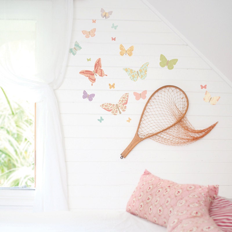 Wall Decals Butterflies (Reusable and removable fabric stickers, not vinyl) - Butterflies (girly)
