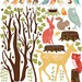 Wall Decals Woodland (Reusable and removable fabric stickers, not vinyl) - Discount set - Retro Woodland Scene