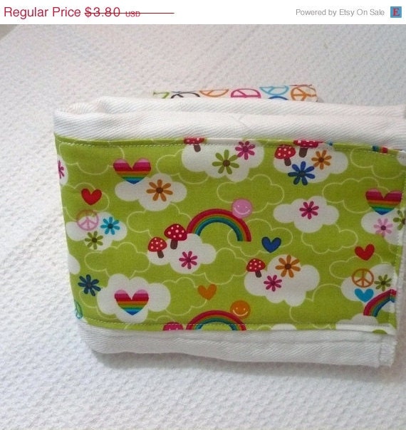 On Sale Girl Burp Cloth - Colorful Rainbows & Hearts on Green Cloth Diaper Clearance