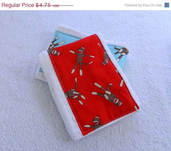 On Sale Baby Burp Cloth- Red & Brown Sock Monkey