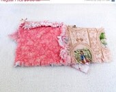 On Sale Girl Baby Blanket -  Pink & Tan Peter Rabbit Small Rag Quilt Lovey